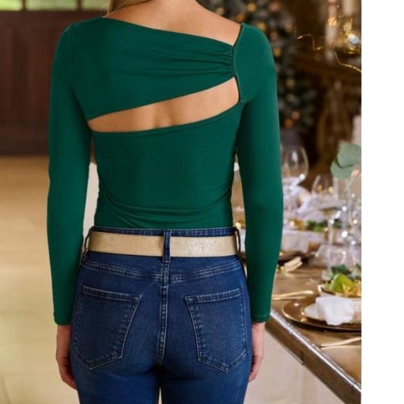 Sleek Ruched Cutout Top sizes XXS, L GREEN - Picture 3 of 6